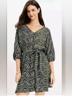 NWT LOFT Garden Hippie Floral Button Dolman Pocket Belted Boho Mini Dress Sz XL